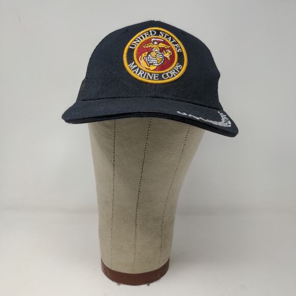 USMC United States Marine Corps Snapback Mesh Back Hat Blue Adjustable - Picture 2 of 11